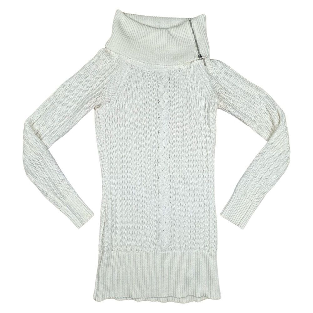 Guess cream white knit turtleneck sweater dress size small petite long sleeve
